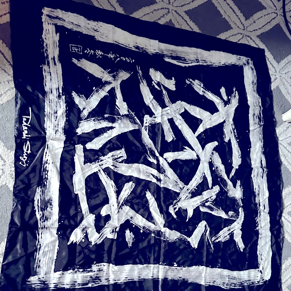 Tadashi Shoji Black and White Graphic Scarf 35” X 35”